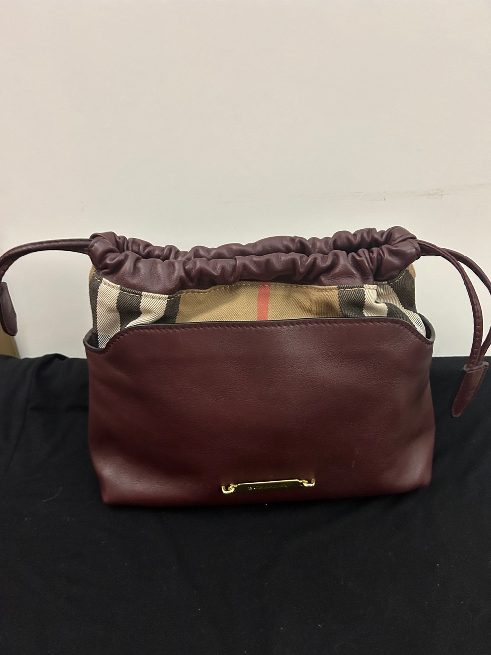 Burberry Burgundy Leather Drawstring crossbody Bag